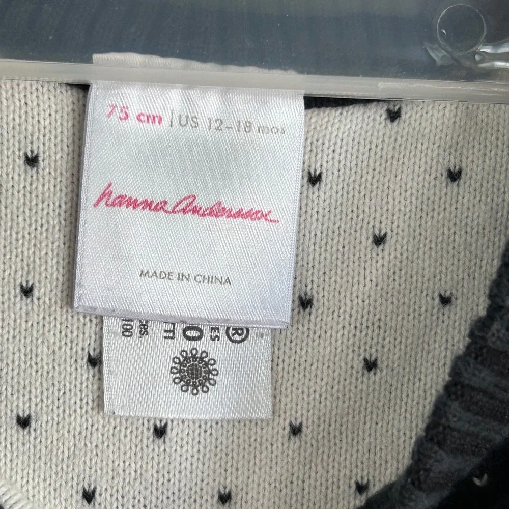 Hanna Andersson Kids Black Christmas Reindeer Sweater Dress 100% Cotton 12-18M